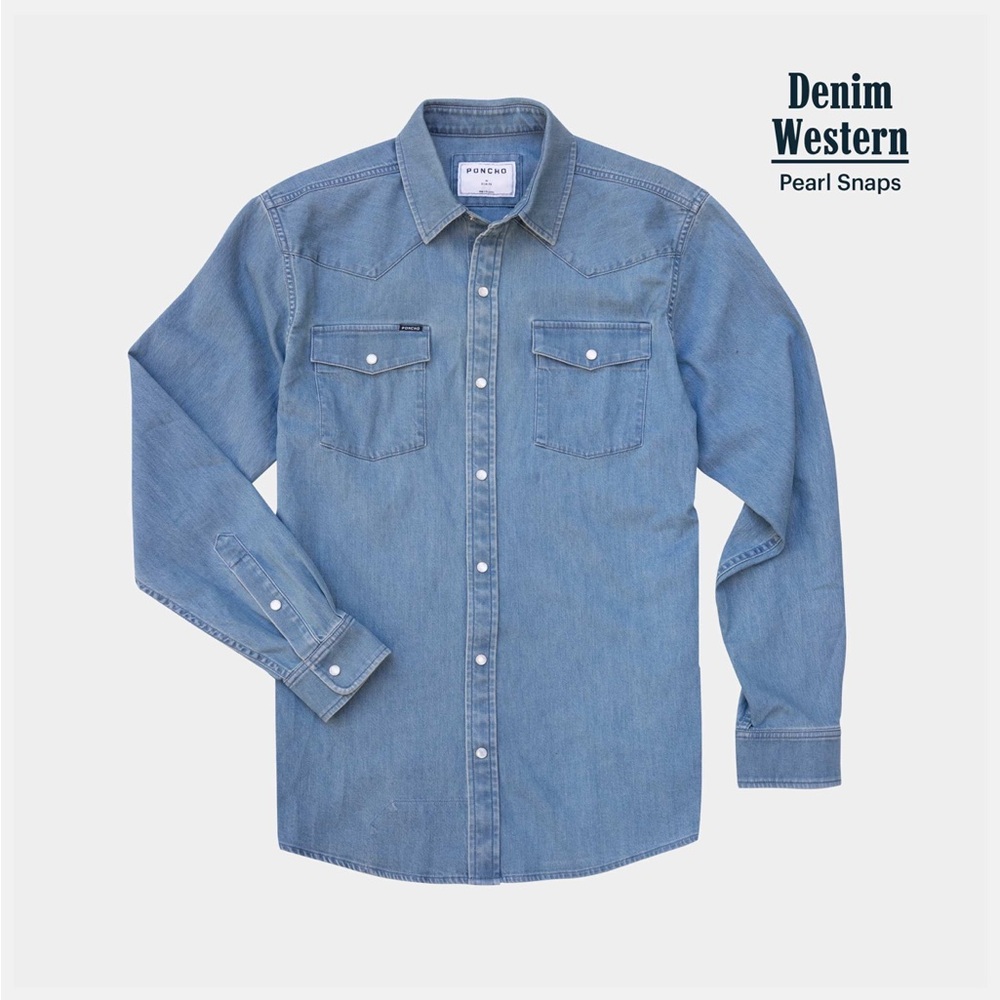 Poncho Denim Western shirt with pearl snaps
